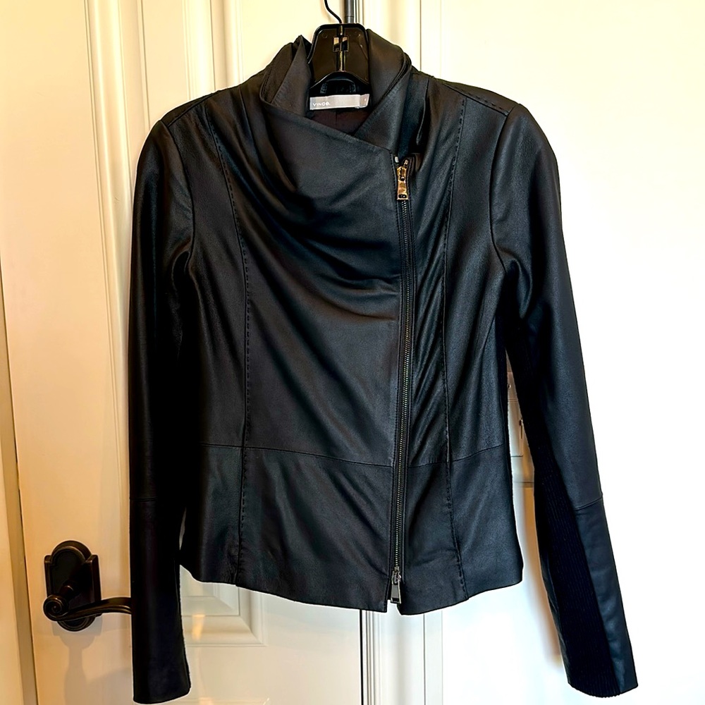 VINCE black leather side zip jacket - size XS